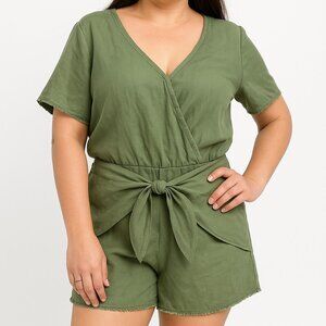 Sanctuary Paradise Cadet Green Short Sleeve Tie Front Linen Romper Womens XL NWT